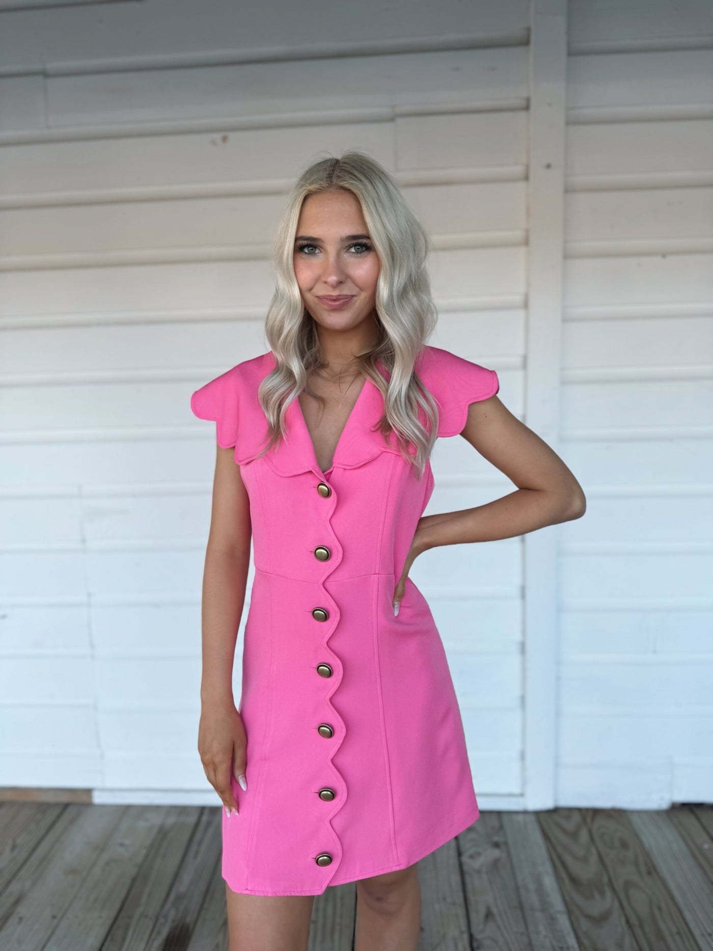 Pink Scallop Collar Dress