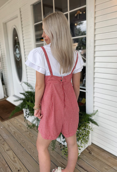 Red and White Gingham Romper