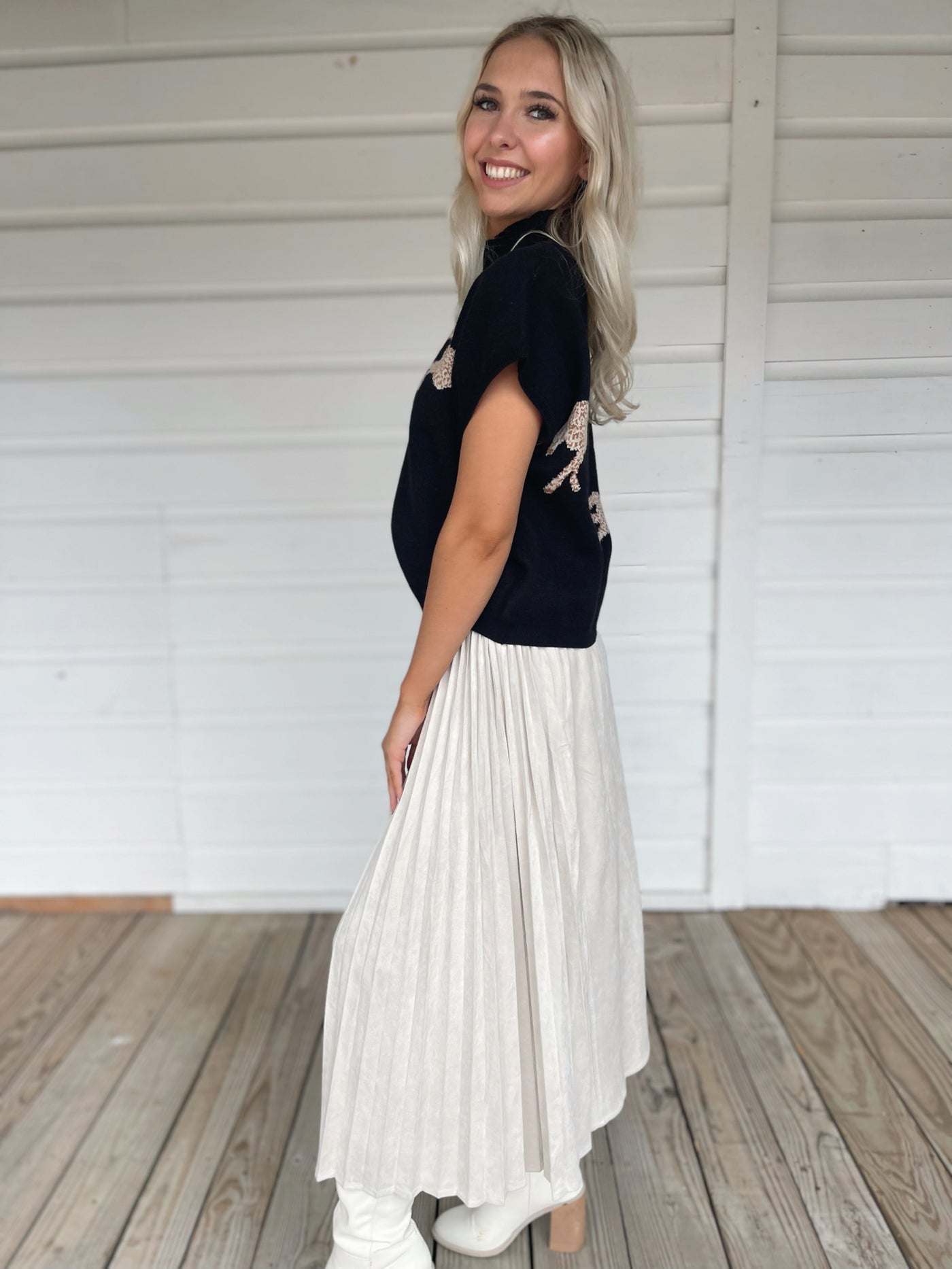 Cream Pleated Maxi Skirt