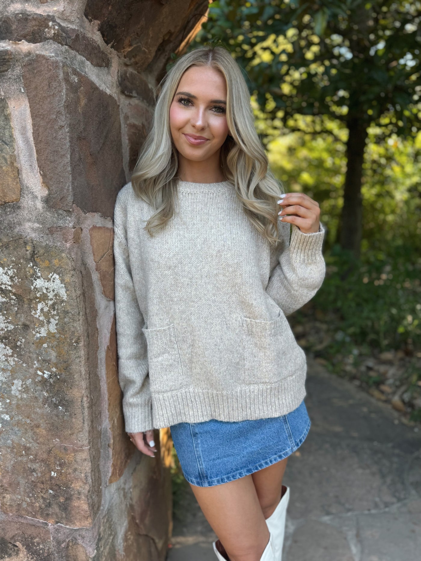 Front Pocket Sweater - Taupe