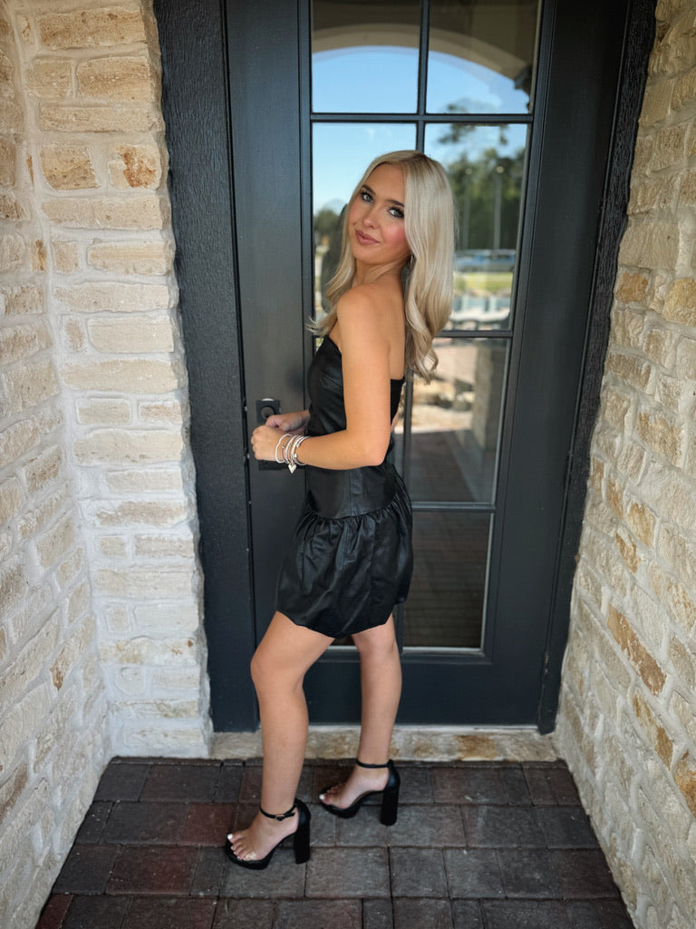 Black Leather Strapless Dress