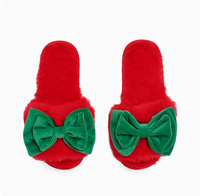 Red with Green Bow Slippers