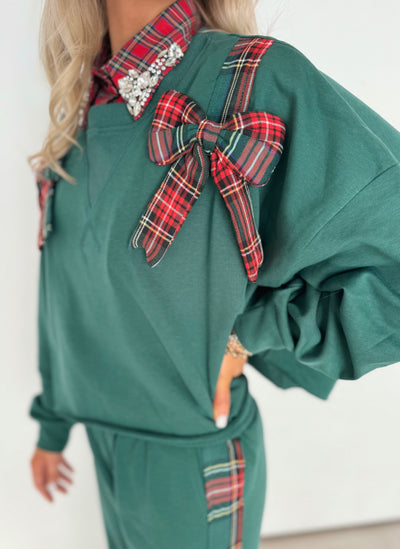 Green & Plaid Sweatpants and Top Set