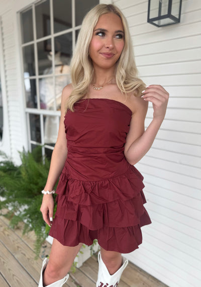 Maroon Ruffle Romper Dress
