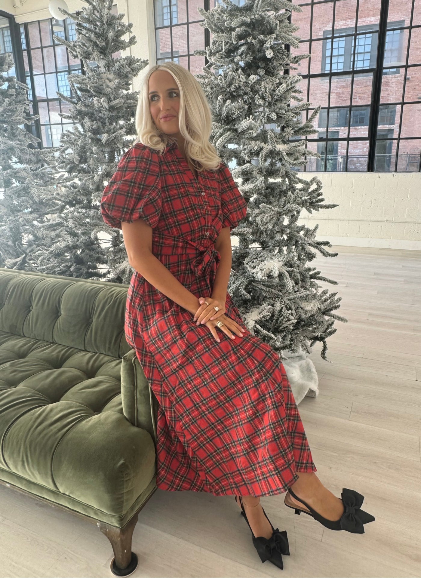 Red Plaid Tie Maxi Dress