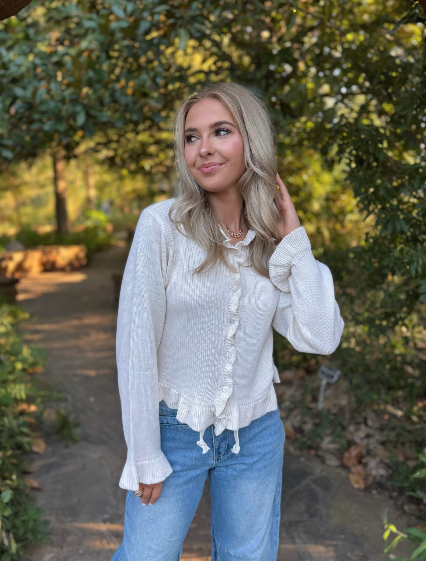 Cream Ruffle Cardigan Sweater