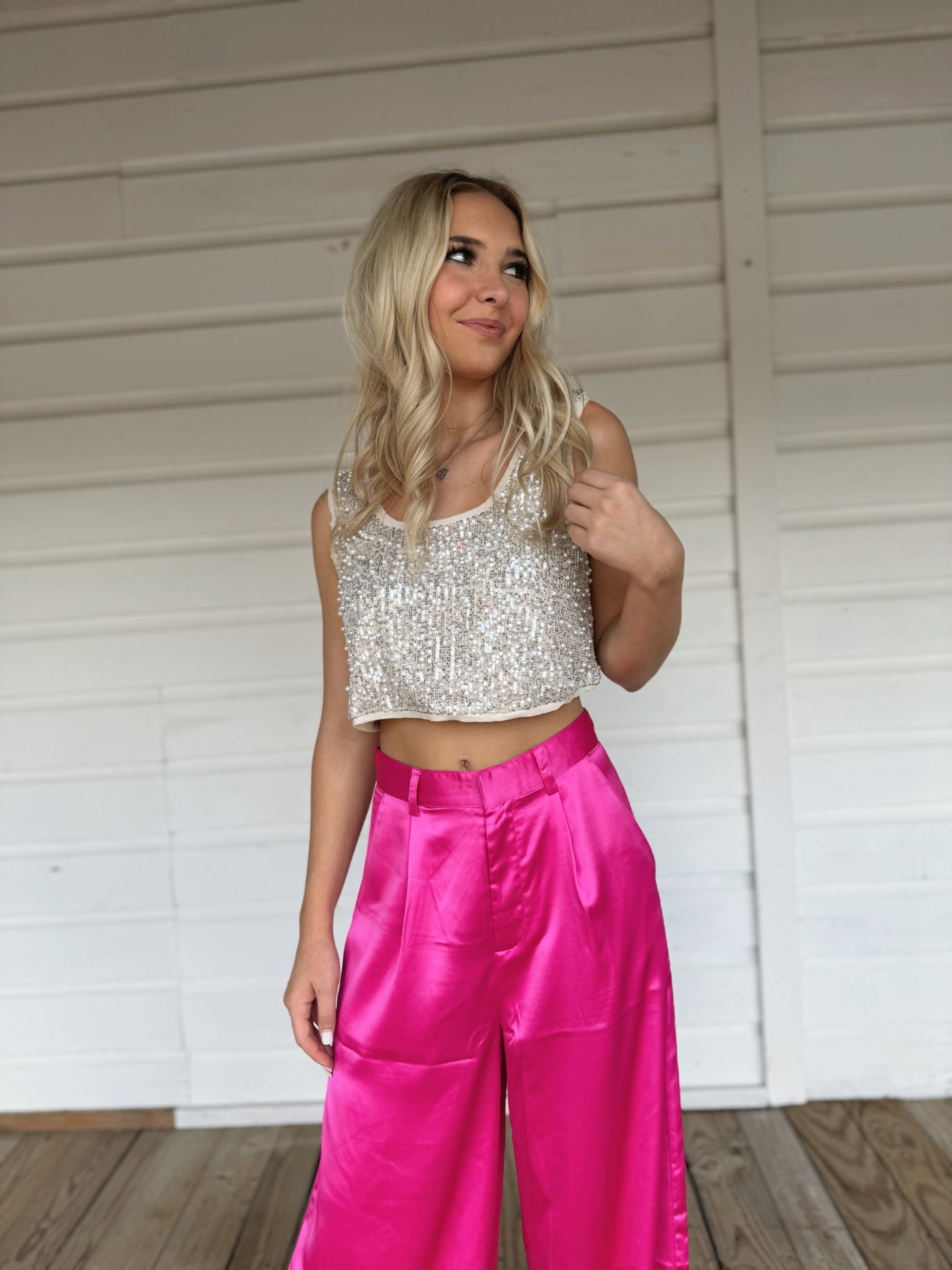 Nude Pearl Sleeveless Crop Top