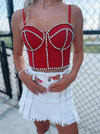 Rhinestone Bustier - Red