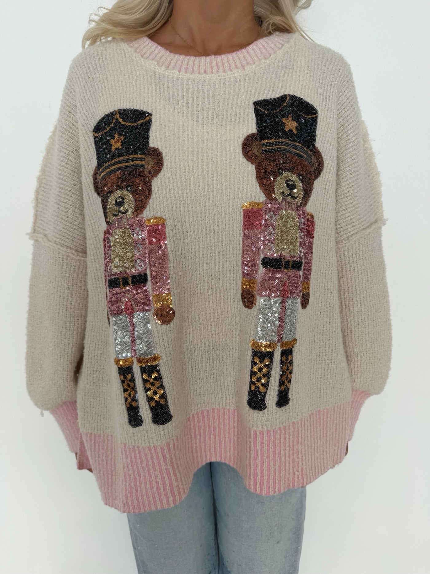 Sequin Bear Soldier Sweater