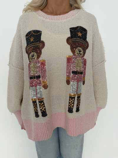 Sequin Bear Soldier Sweater