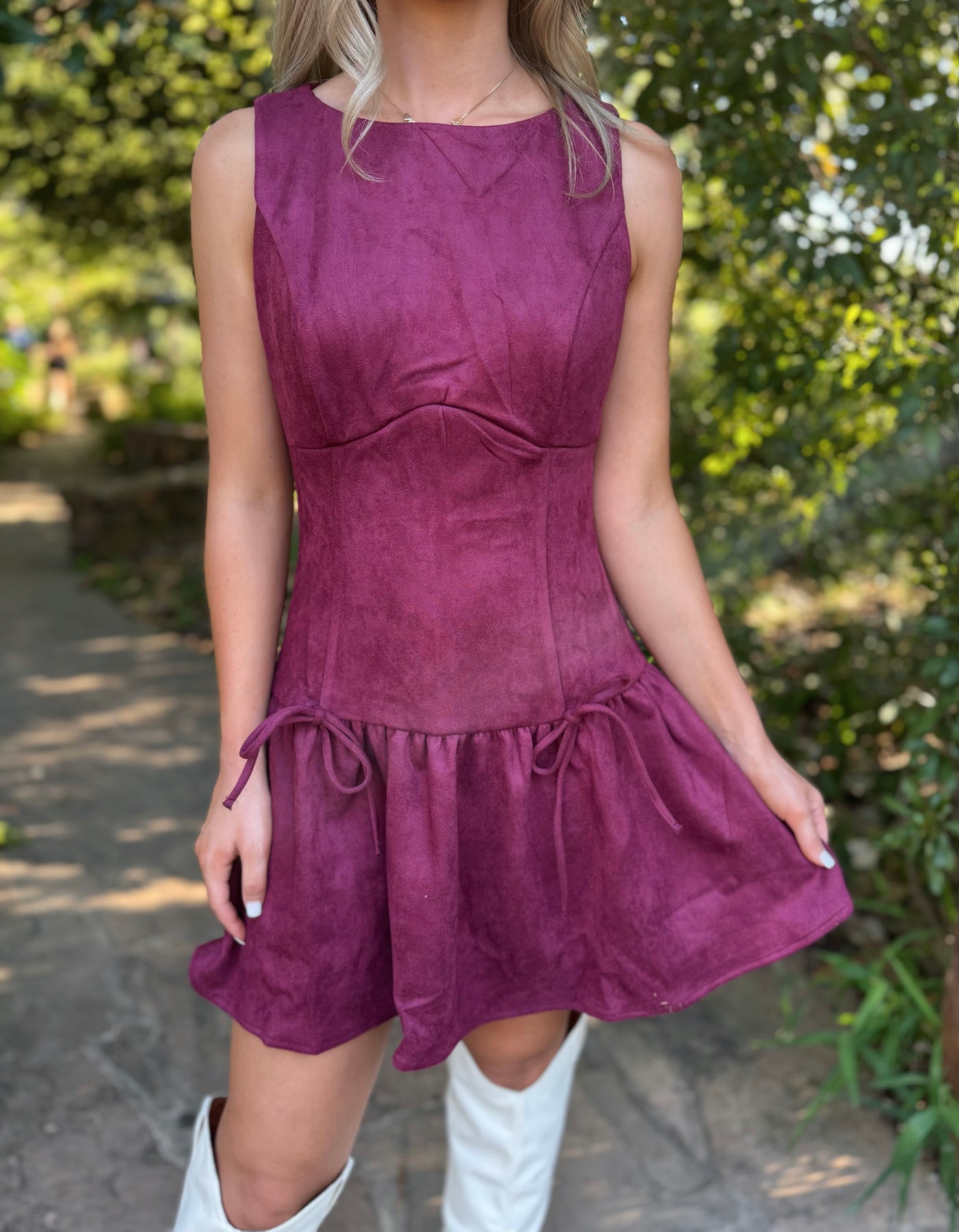 Burgundy Suede Drop Waist Dress