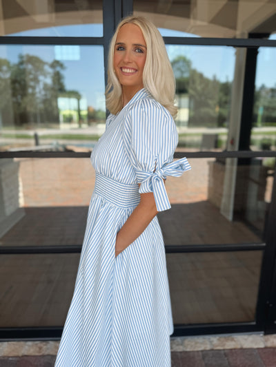 Blue Pin Striped Midi Dress