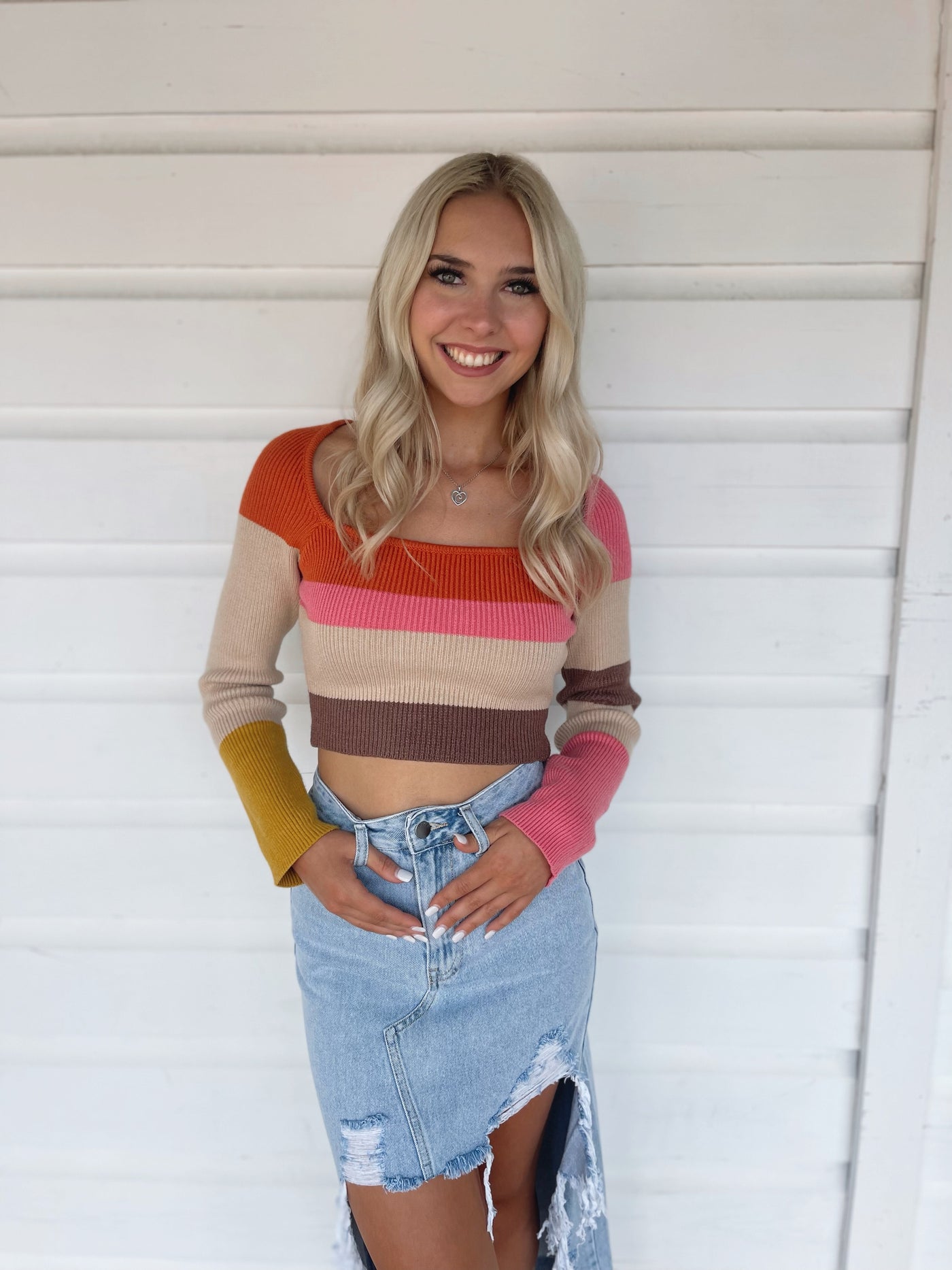 Color Block Striped Crop Sweated