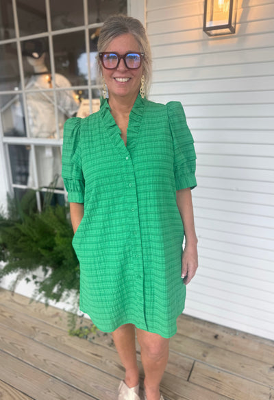 Green Ruffle Collar Dress