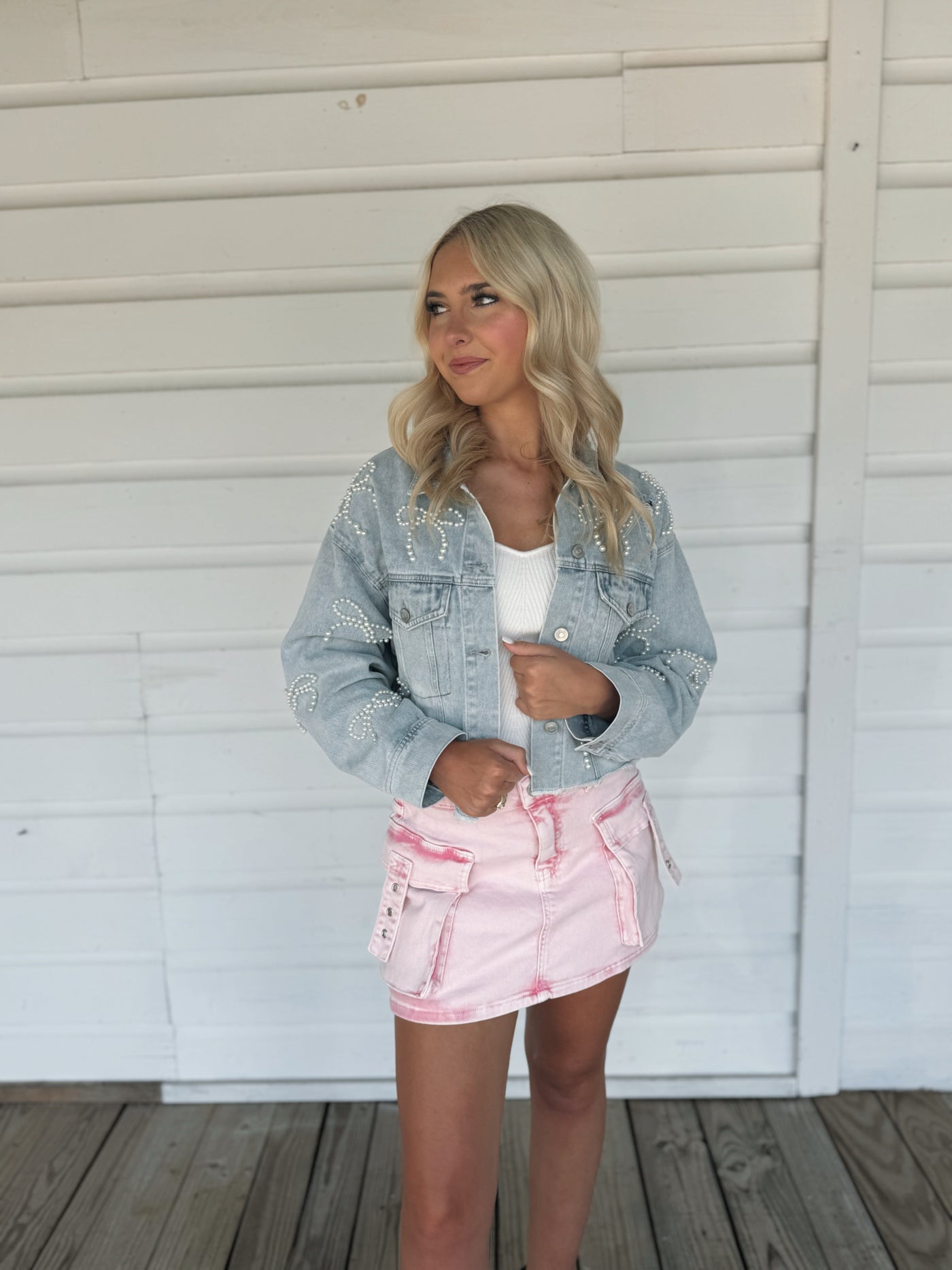 Pearl Bows Denim Jacket