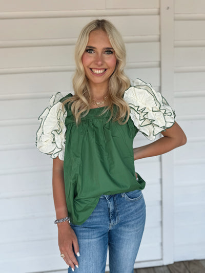 Green Ruffle Sleeve Top