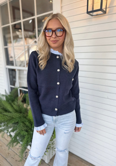 Navy Button Up Sweater