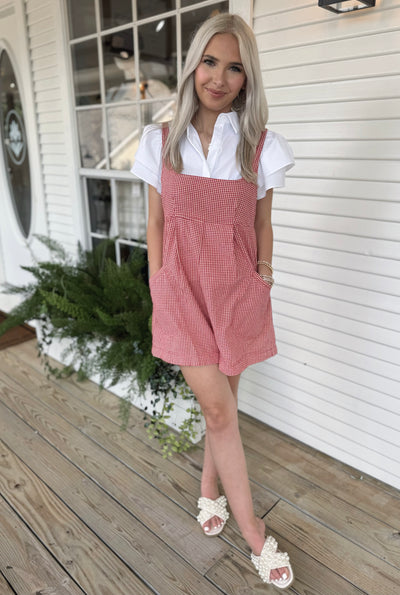 Red and White Gingham Romper