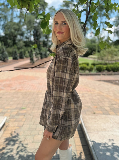 Plaid Flannel Shirt Romper