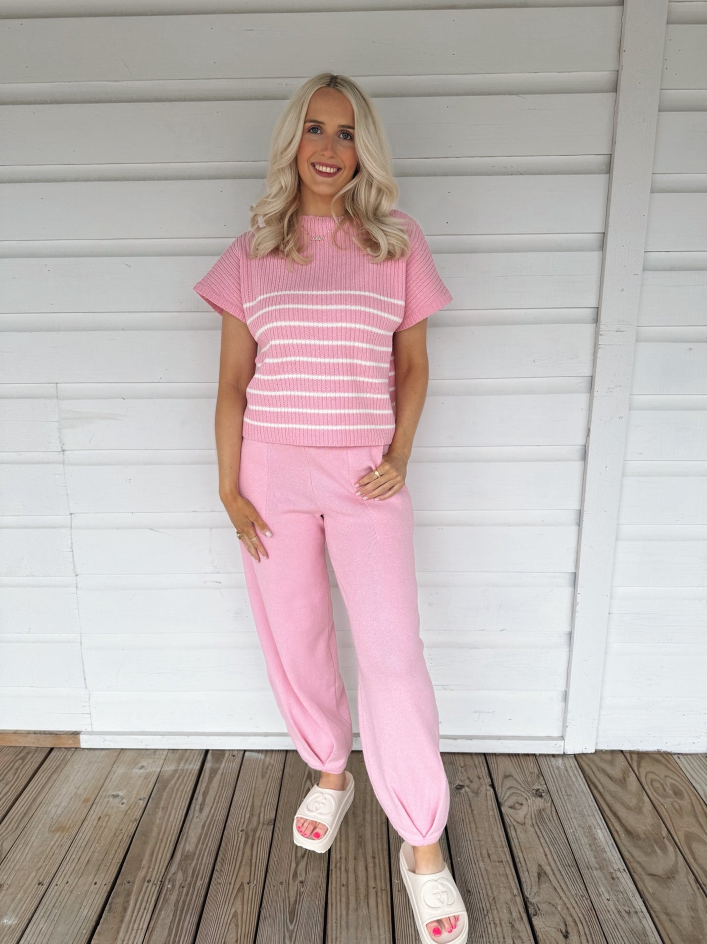 Pink Striped Sweater & Joggers Set