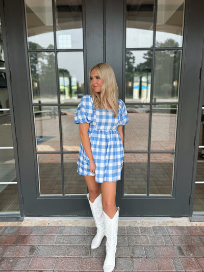 Gingham Plaid Blue Romper