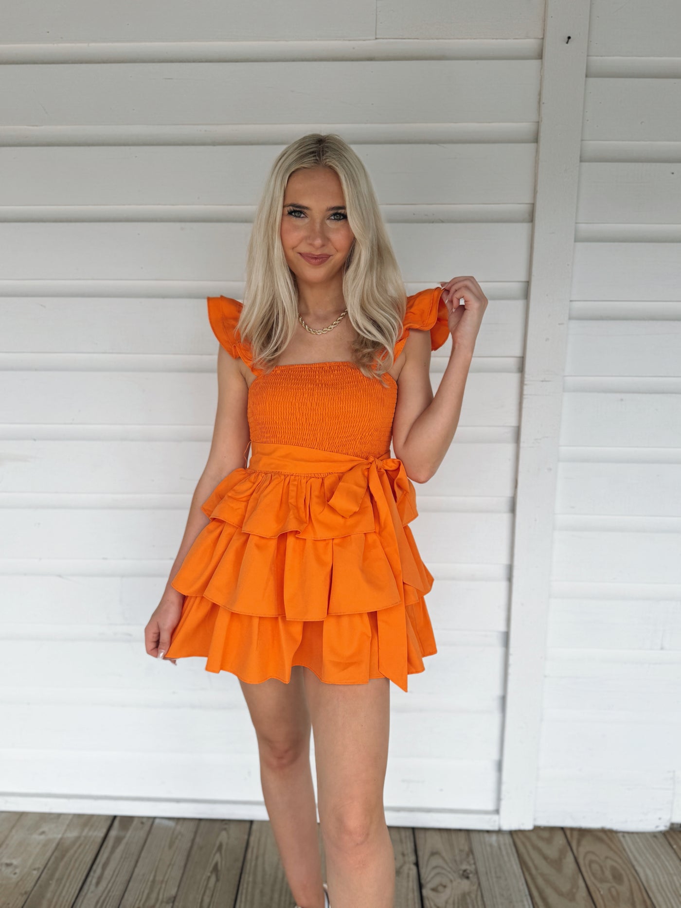 Orange Ruffle Tier Romper