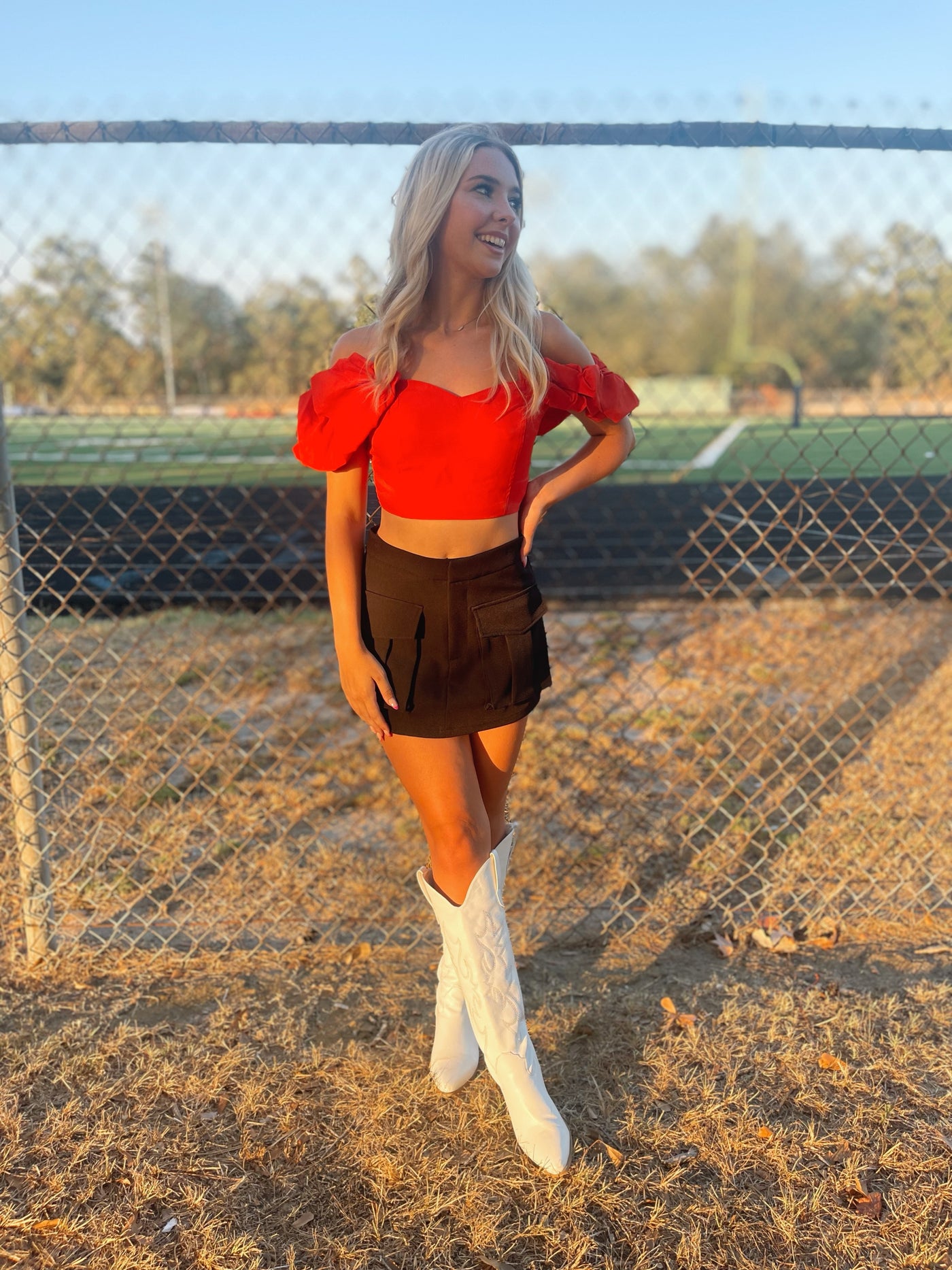 OTS Red Ruffle Crop Top