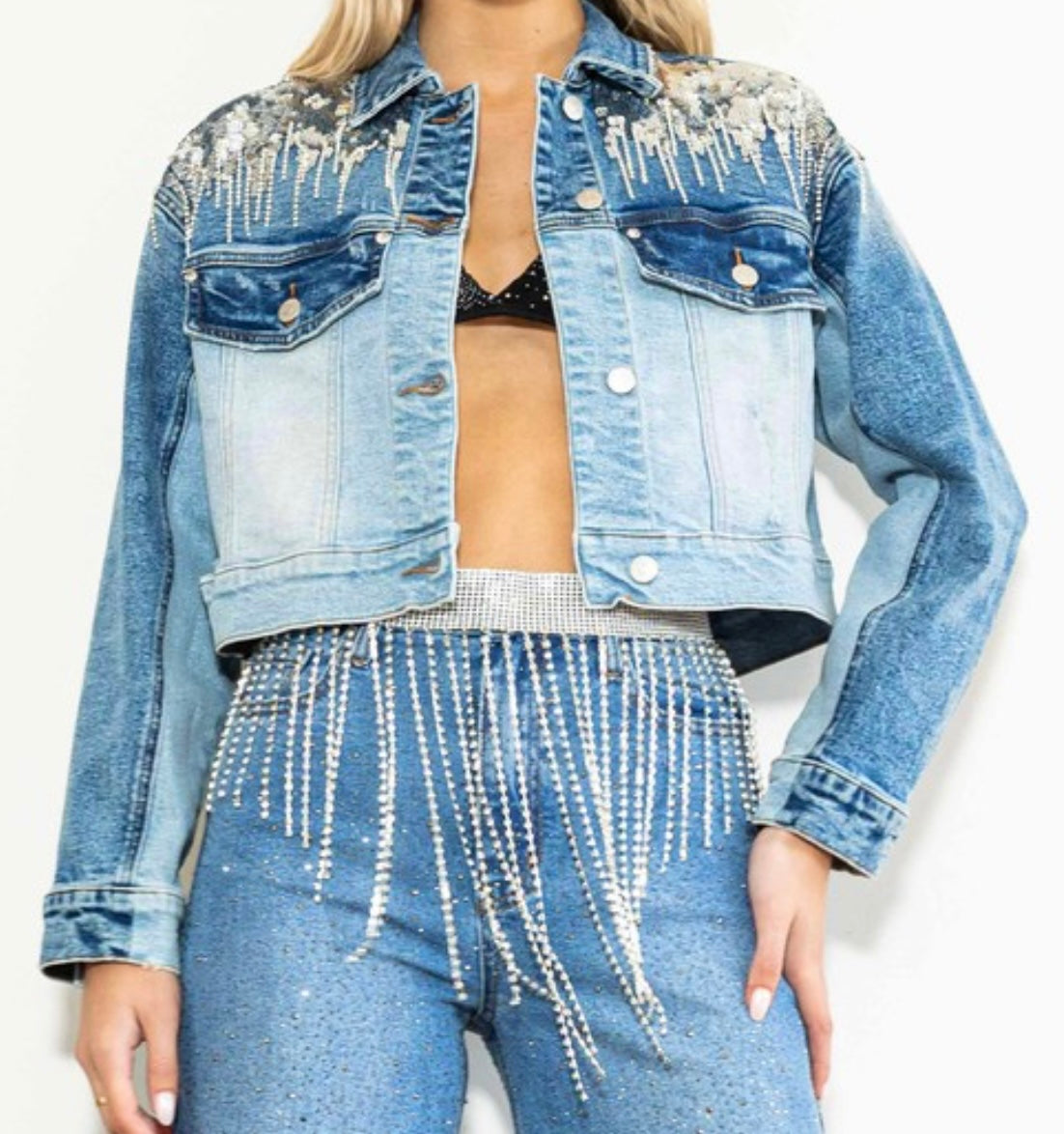 Rhinestone Studded Denim Jacket