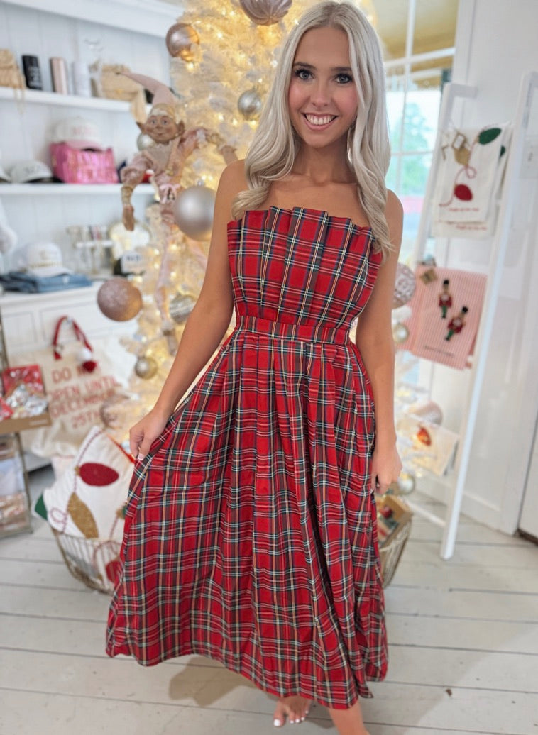 Plaid Strapless Maxi Dress