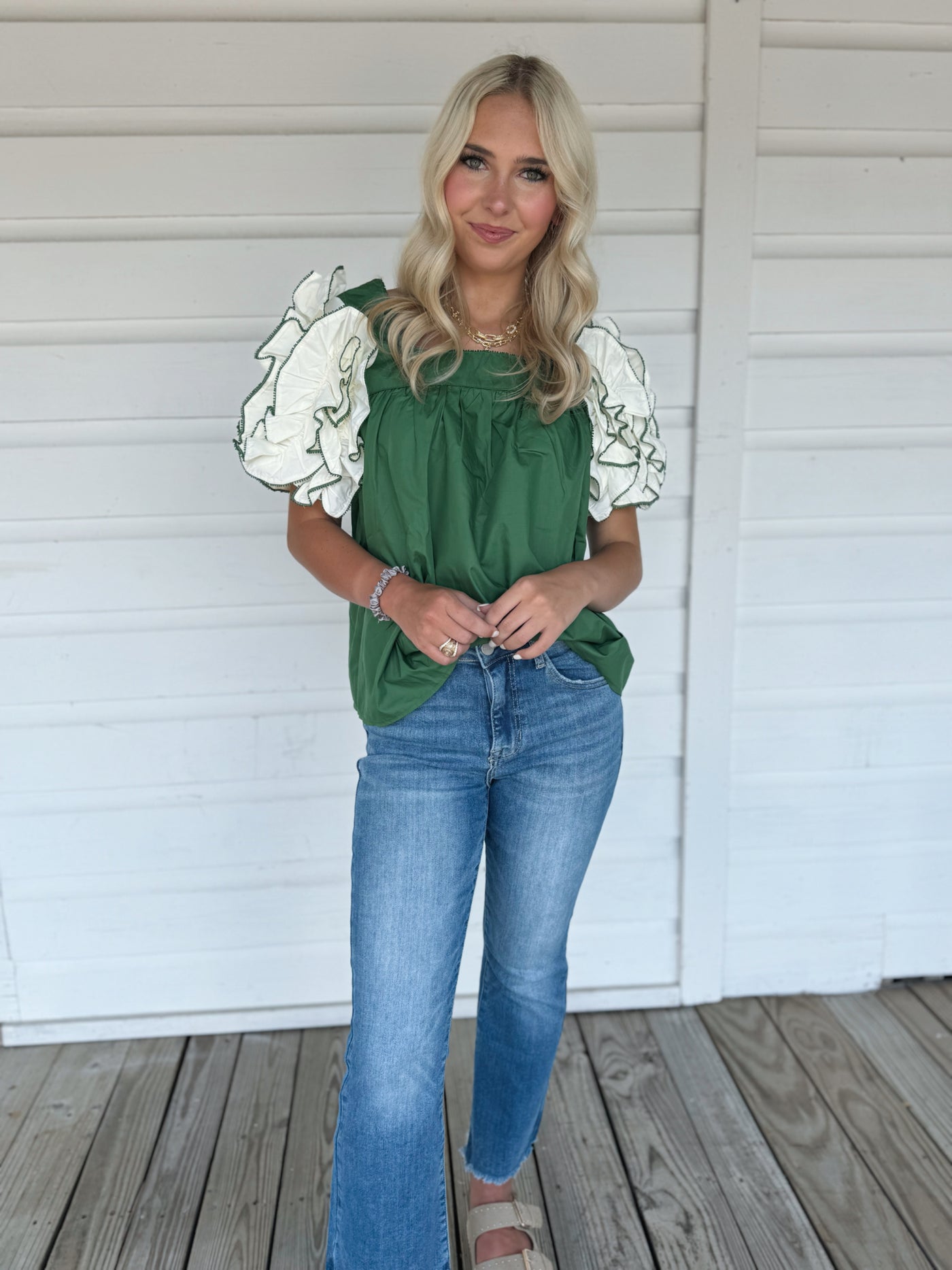 Green Ruffle Sleeve Top