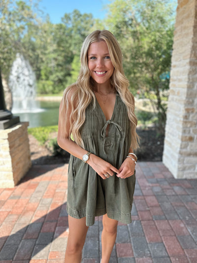 Olive Green Denim Romper