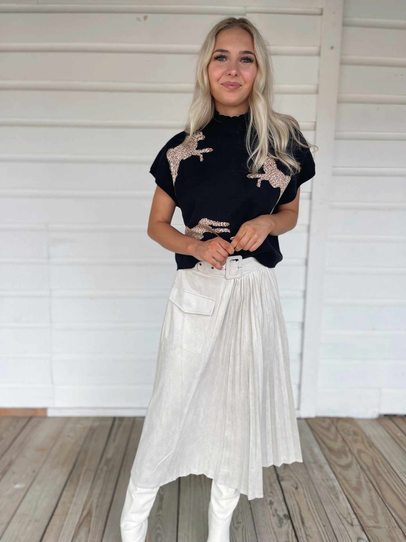 Cream Pleated Maxi Skirt