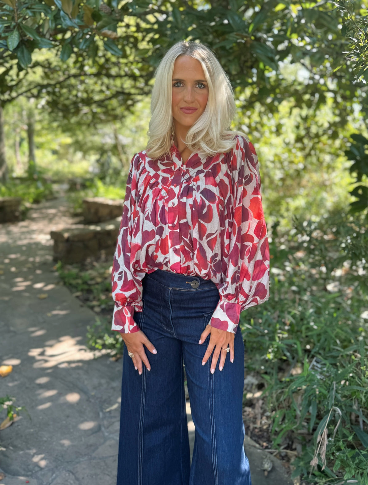 Red Leaf Button Down Blouse