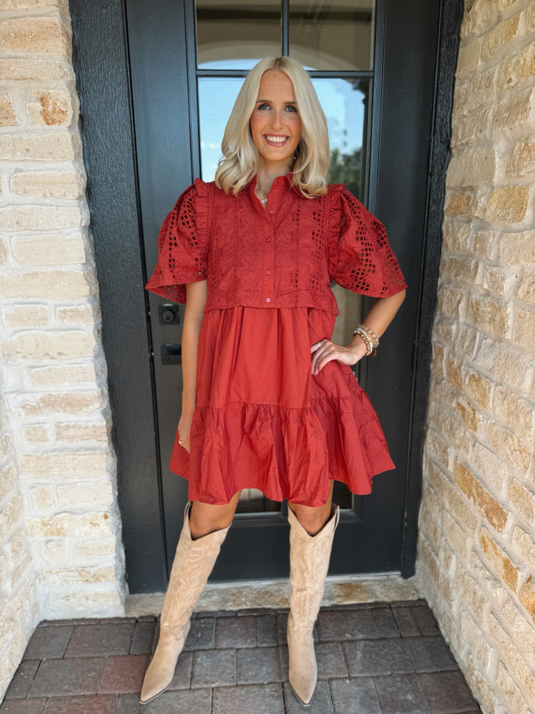 Rust Eyelet Dress