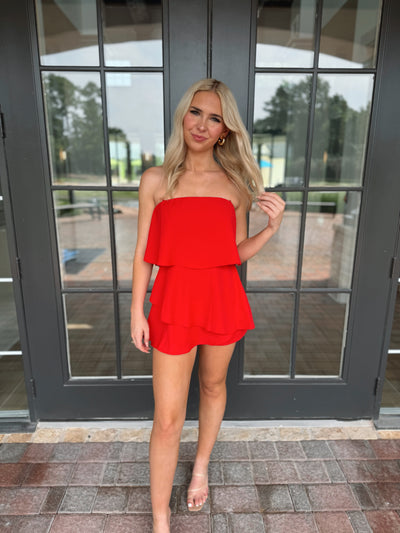 Red Strapless Romper