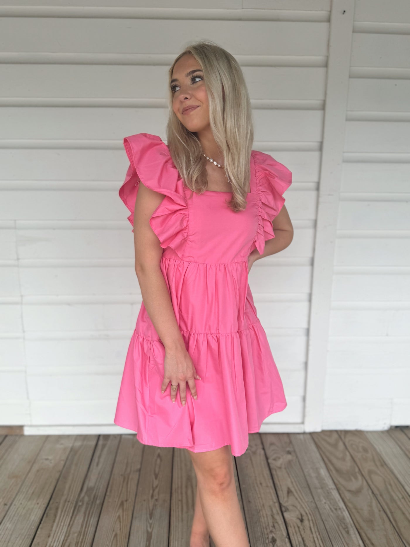 Pink Ruffle Sleeve Dress