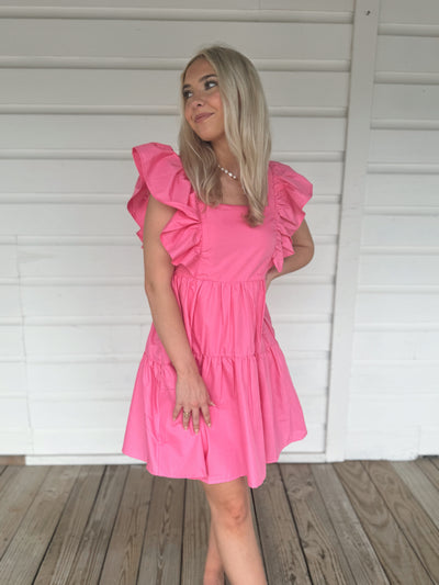 Pink Ruffle Sleeve Dress