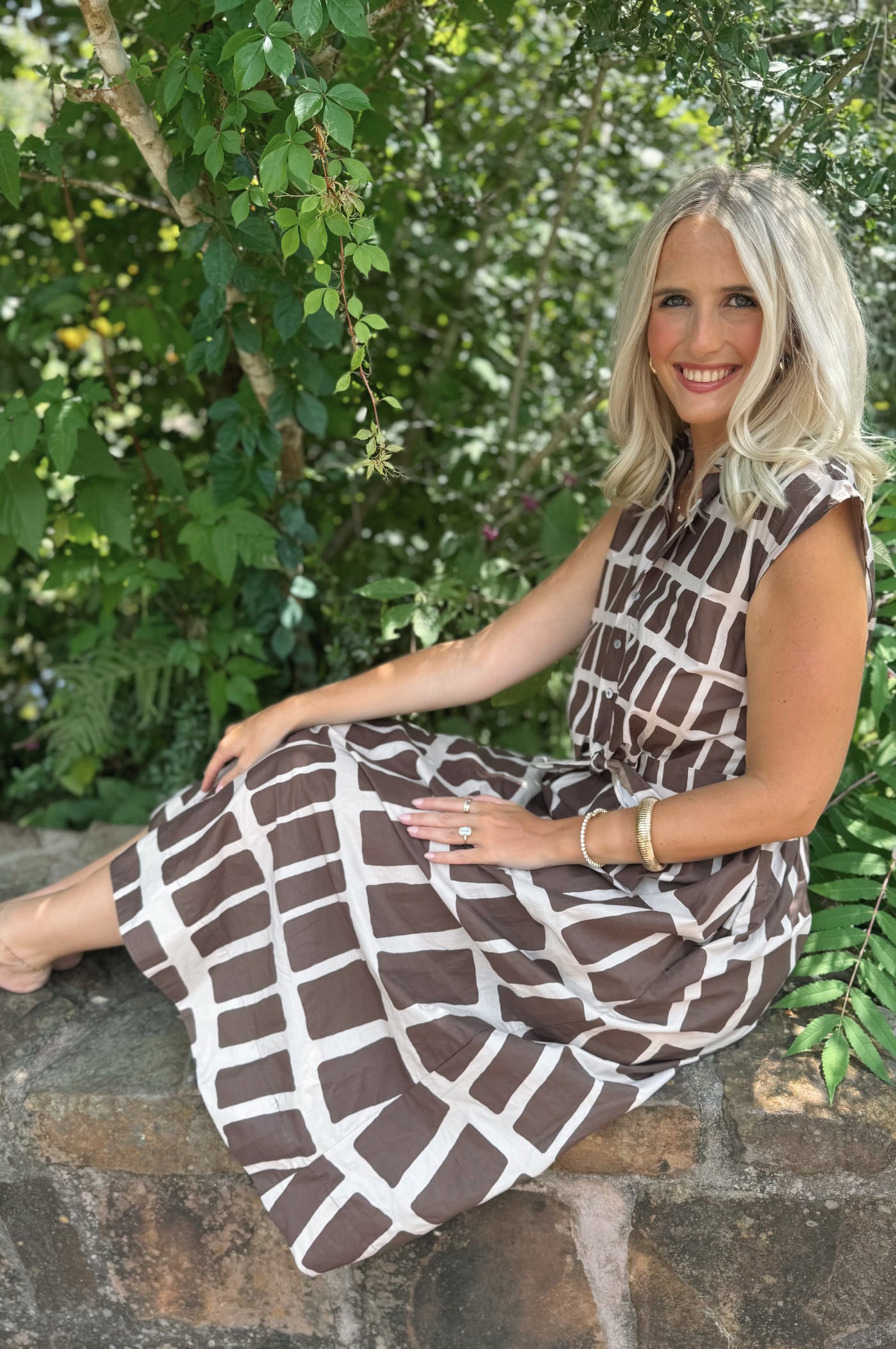 Brown Patterned Sleeveless Dress