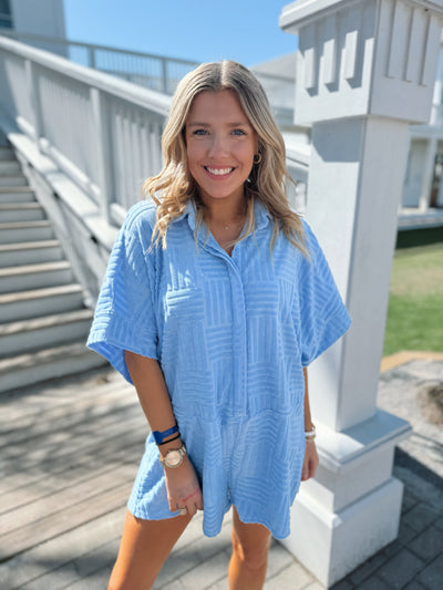 Blue Textured Terry Romper