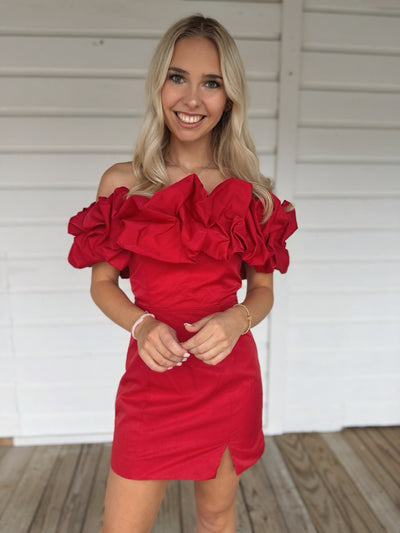 Red Ruffle Tube Dress