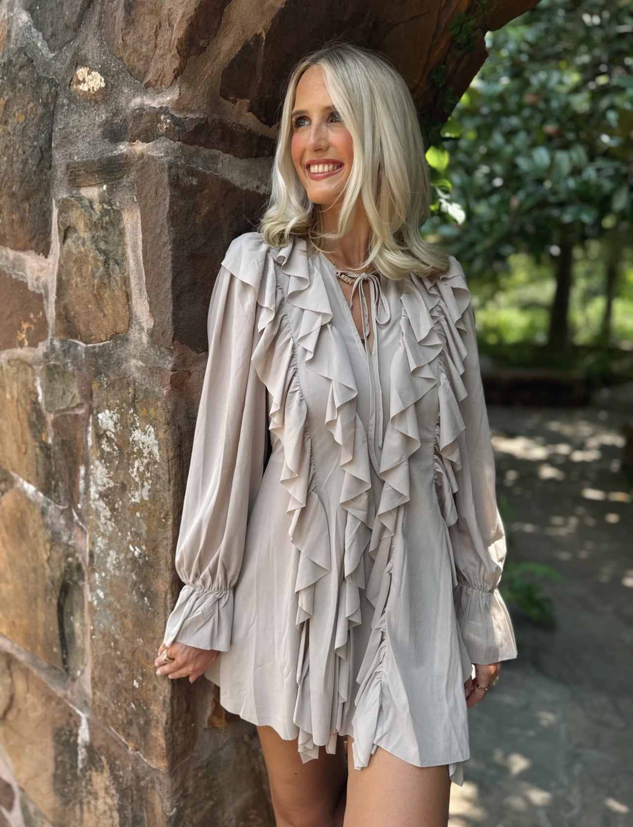 Stone Ruffles Romper Dress
