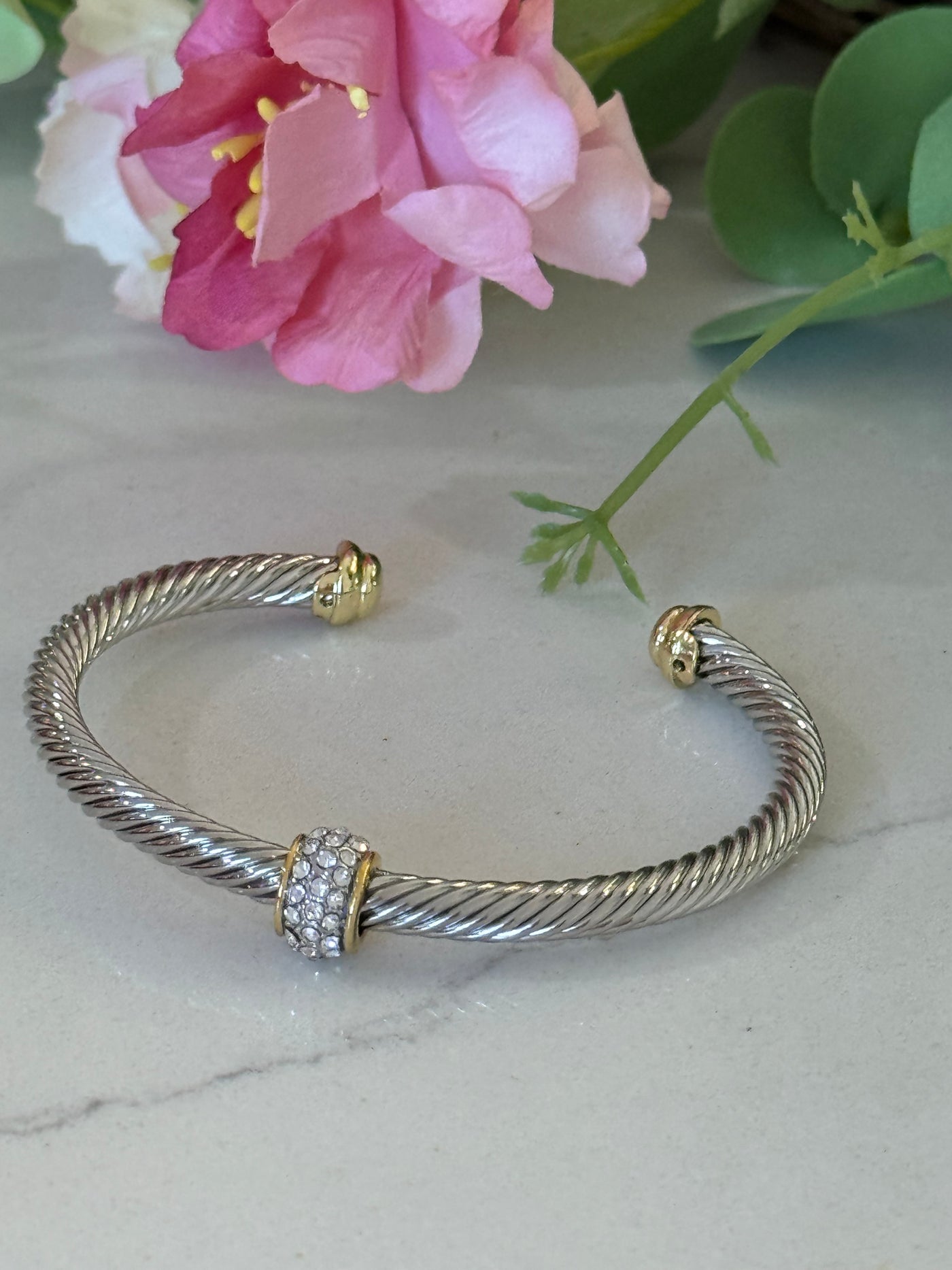 Multi Rhinestone Silver Cuff Bracelet