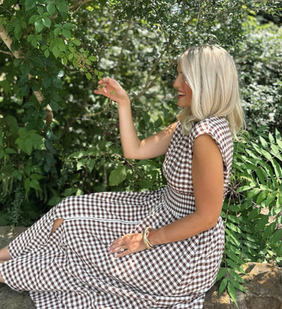 Brown Gingham Maxi Dress