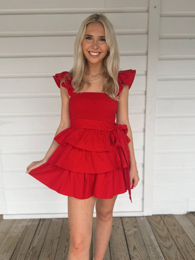 Red Ruffle Tier Romper