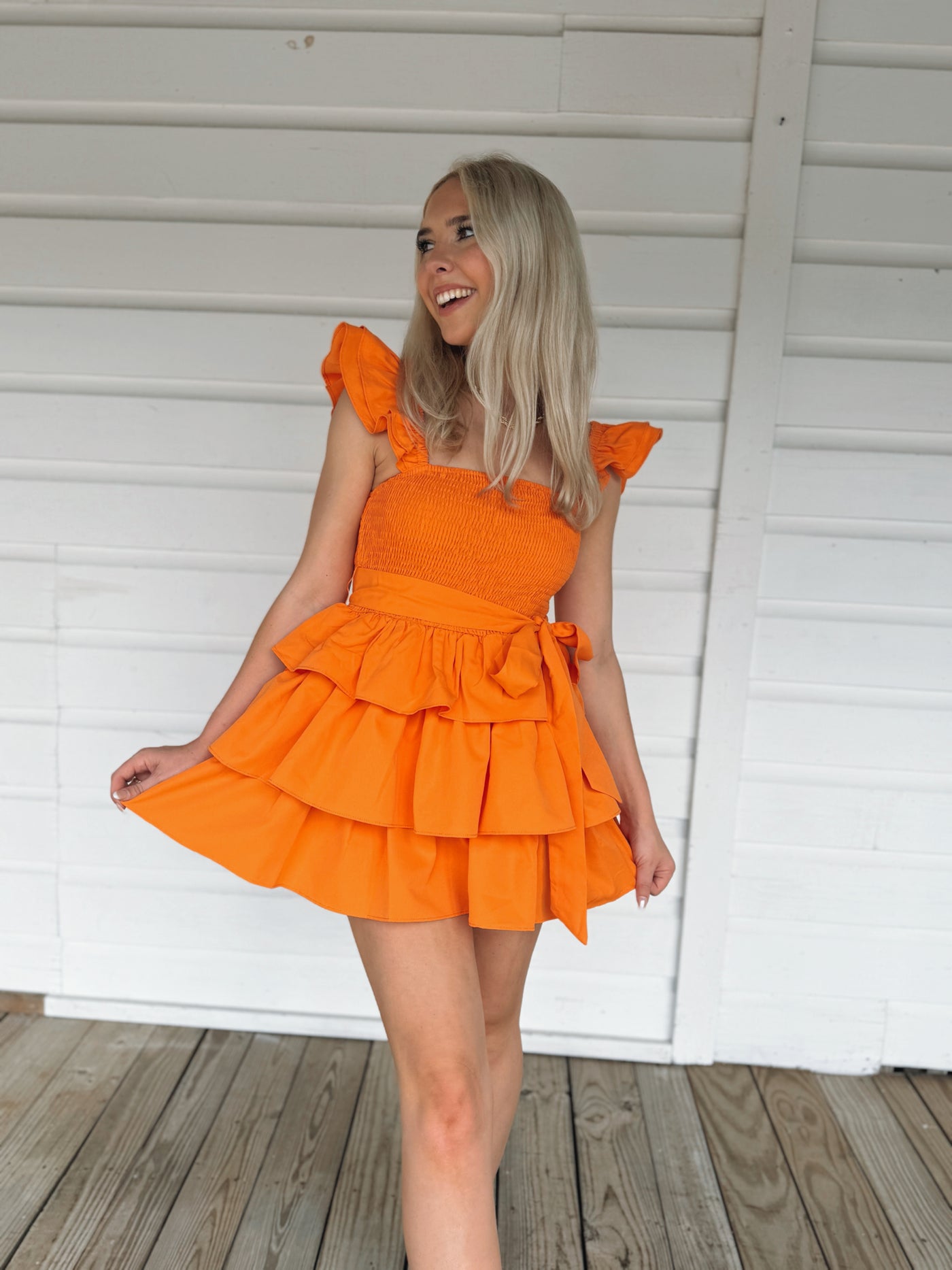 Orange Ruffle Tier Romper