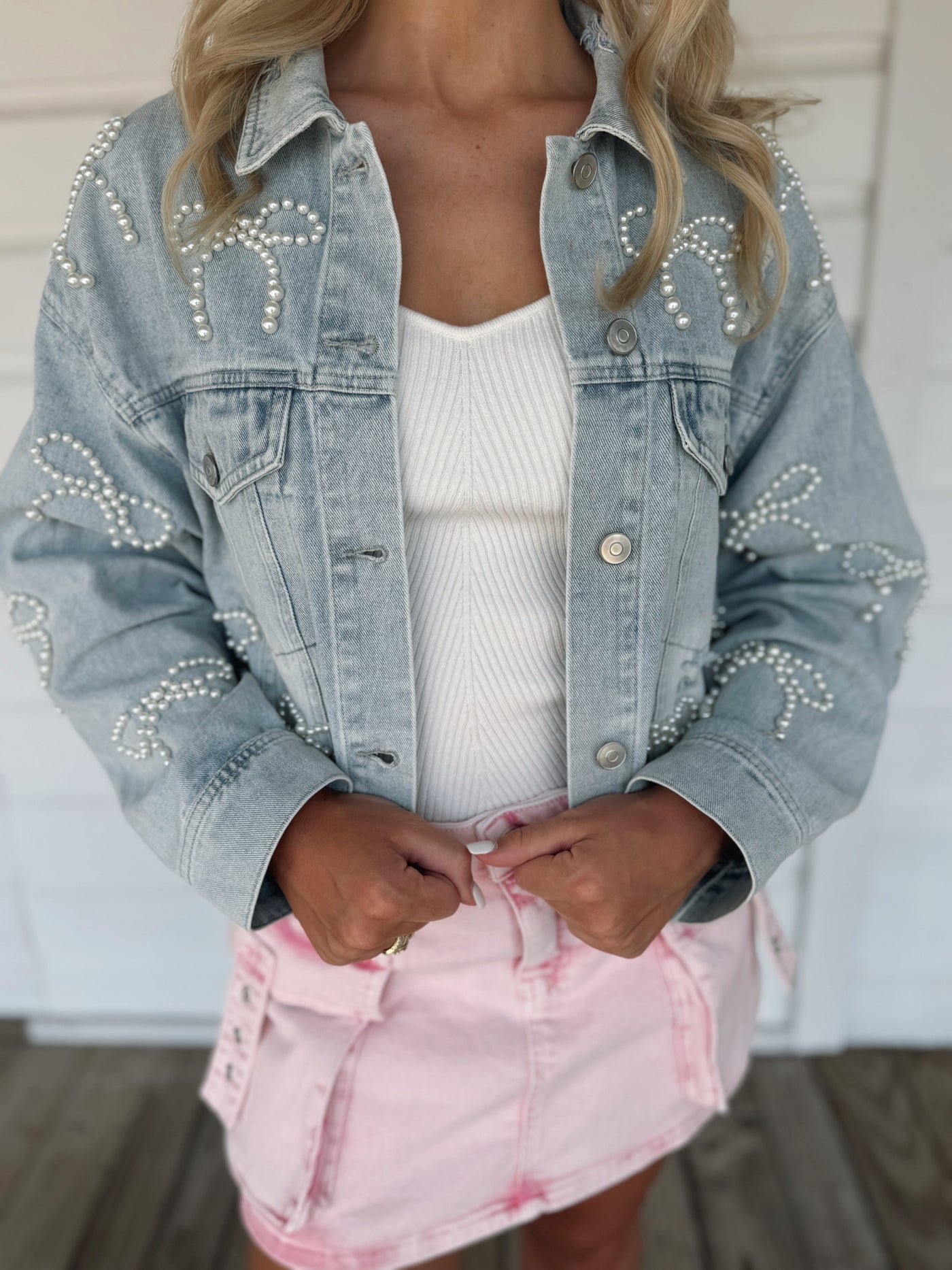 Pearl Bows Denim Jacket