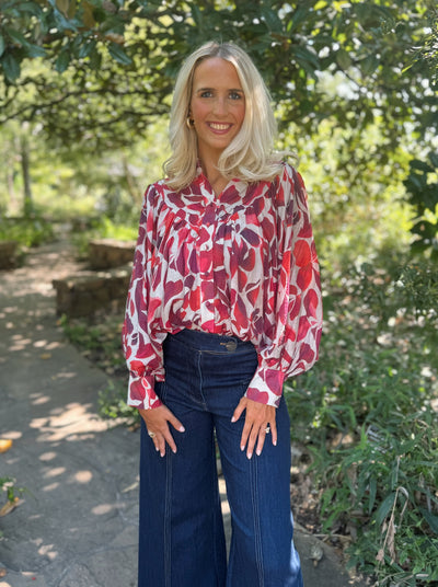 Red Leaf Button Down Blouse