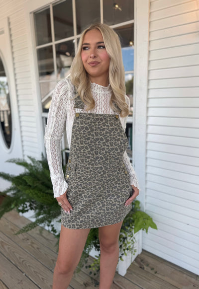 Leopard Denim Overall Dress
