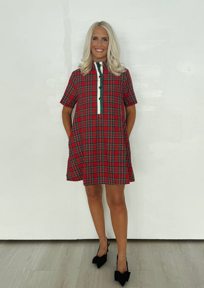 Red Plaid Collared Dress