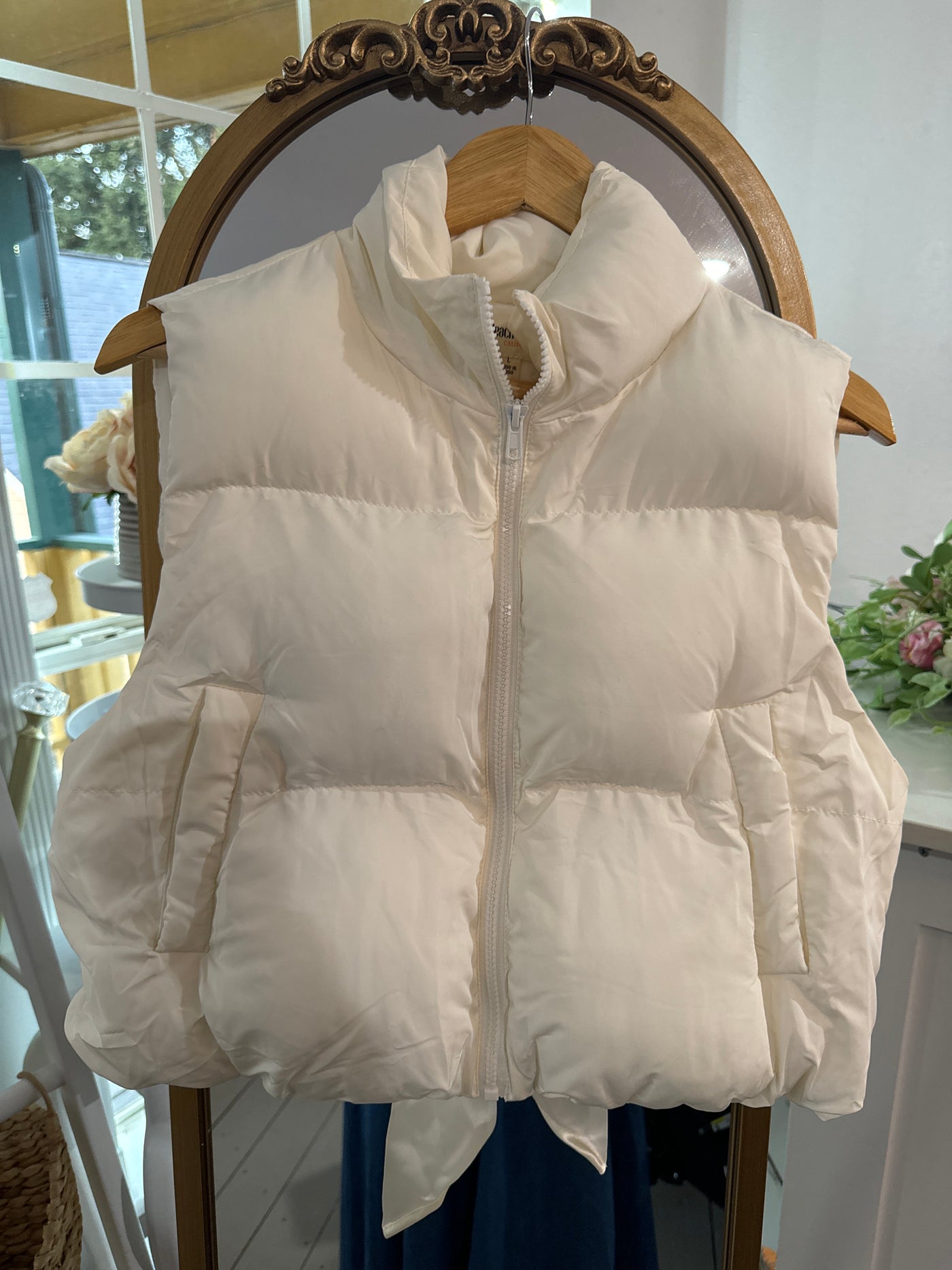 Cream Bow Puffer Vest